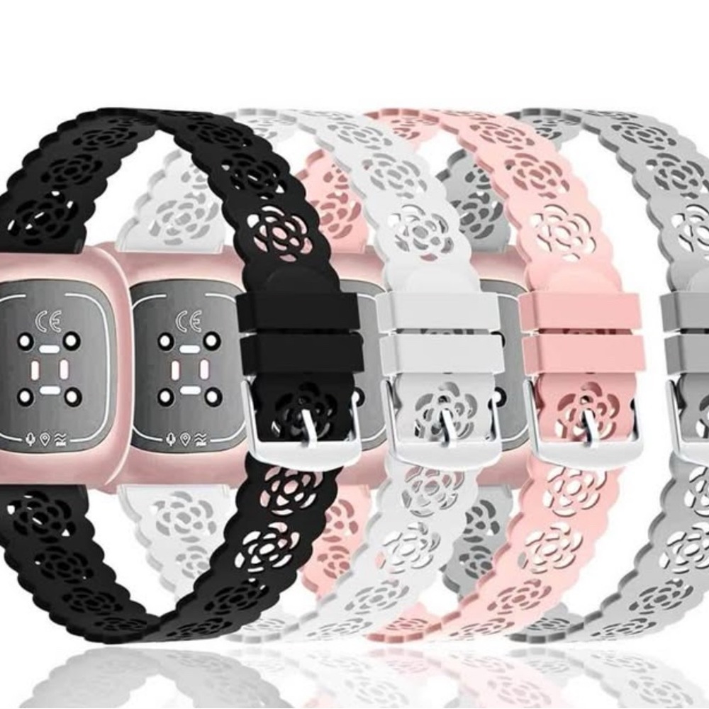 Floral Cutout Bracelet Set - Black, White, Pink, Gray
